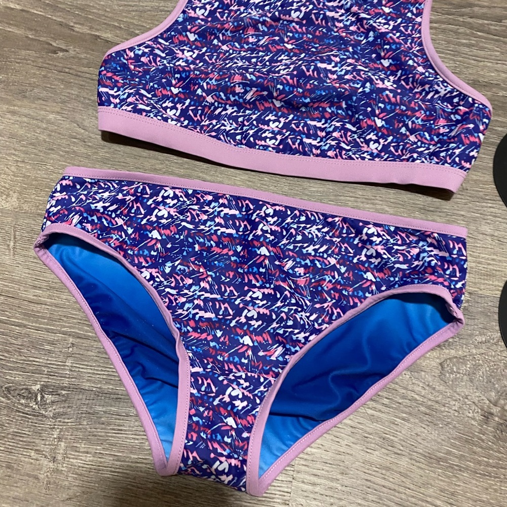 NWT Girls Sport Bikini Set XL 14-16 Blue Pink Athletic Training Swimsuit - Picture 4 of 4